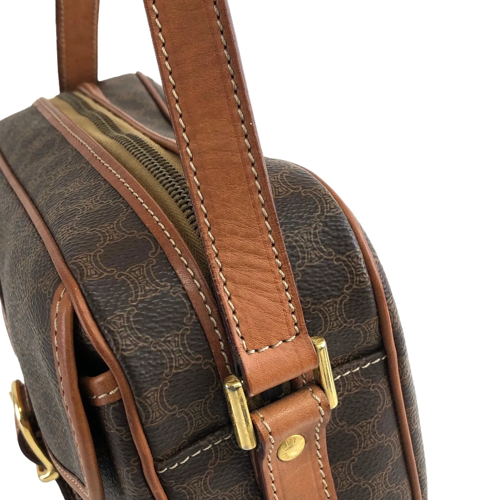 CELINE Macadam Blason Front Buckle Shoulder bag Brown Vintage 3wdfin