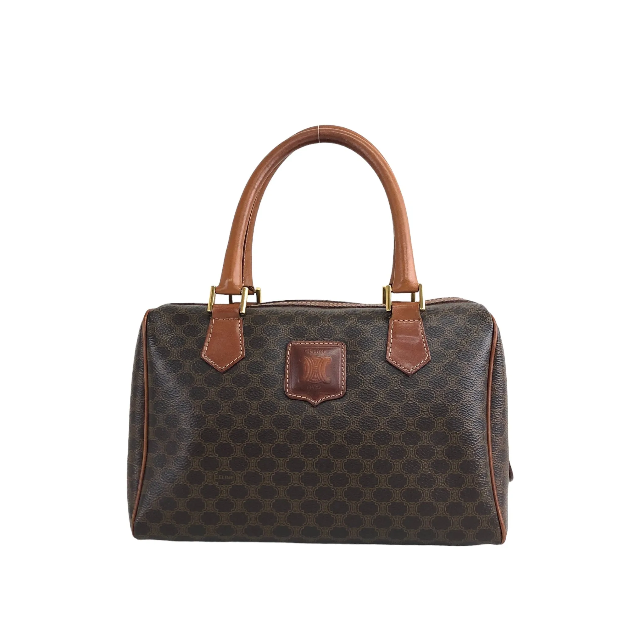CELINE Macadam Blason Small Boston bag Brown Vintage vyeix4