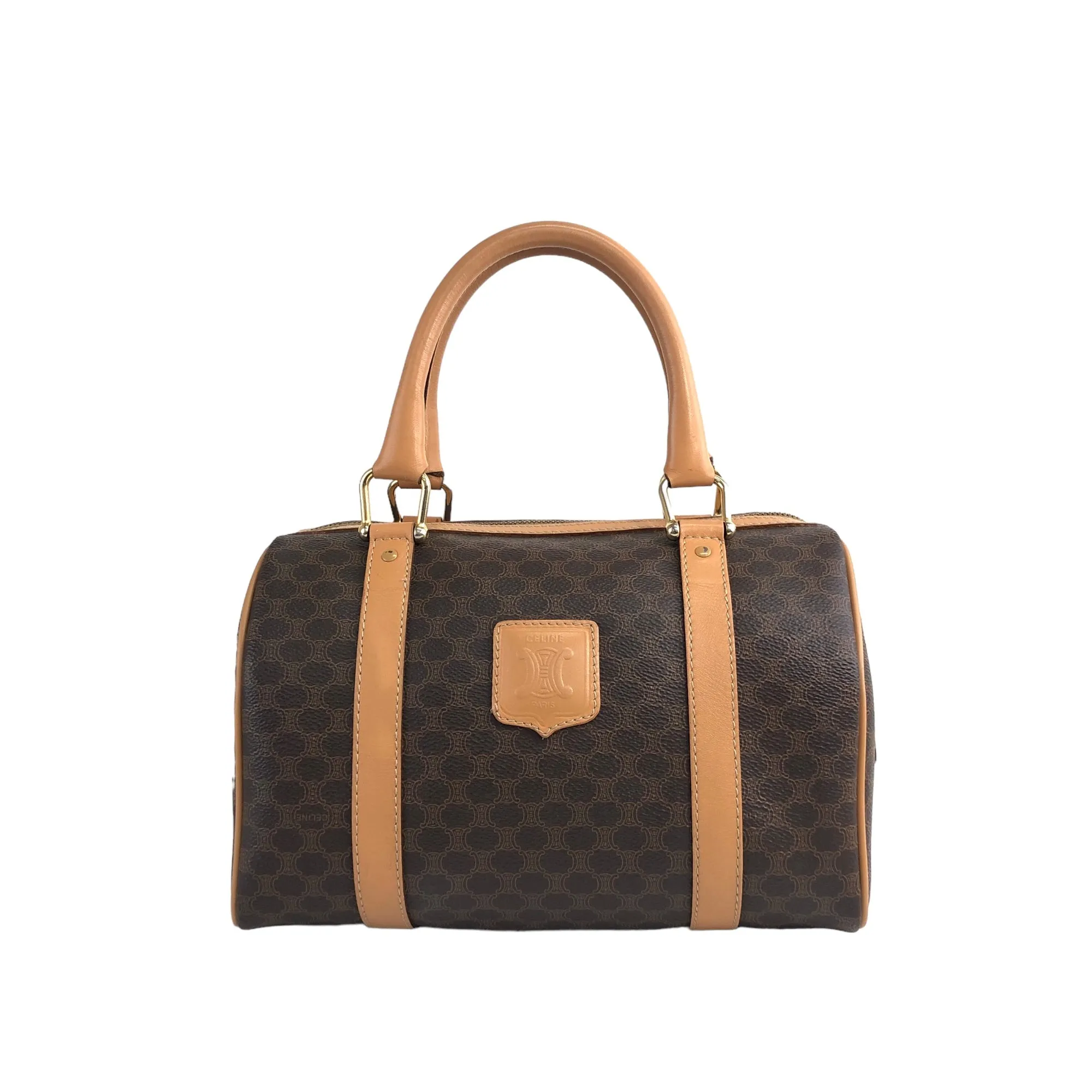 CELINE Macadam Blason Small Boston bag Handbag Brown Vintage mvb5z3