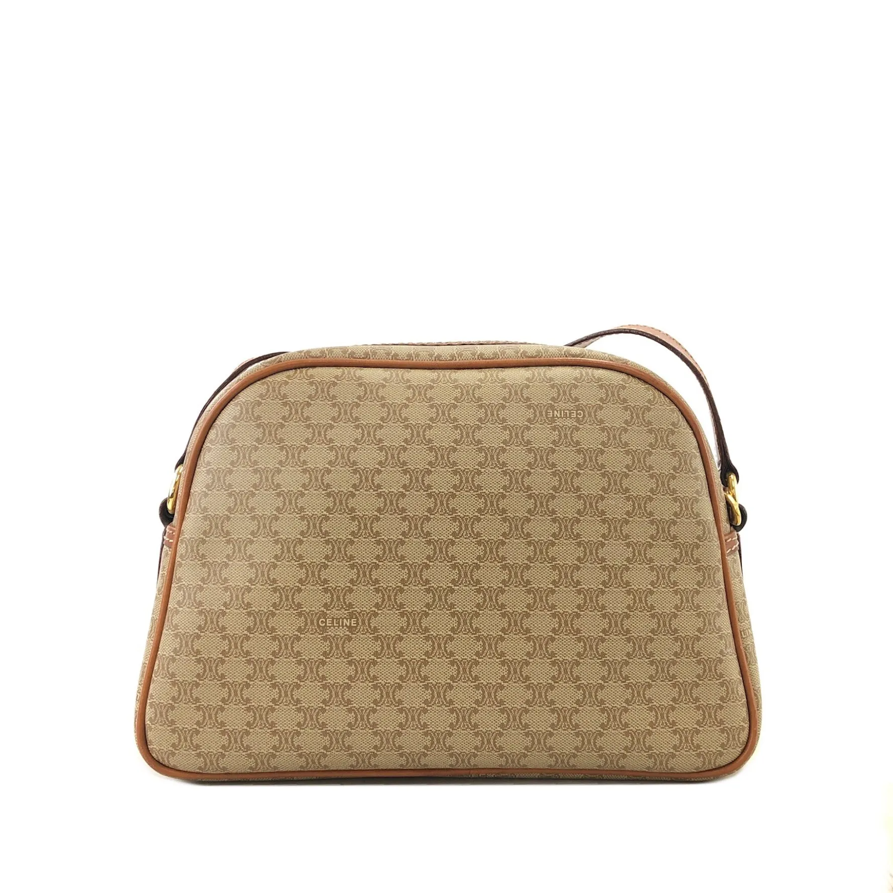 CELINE Macadam Front Zipper Shoulder bag Beige Vintage d4nhkn
