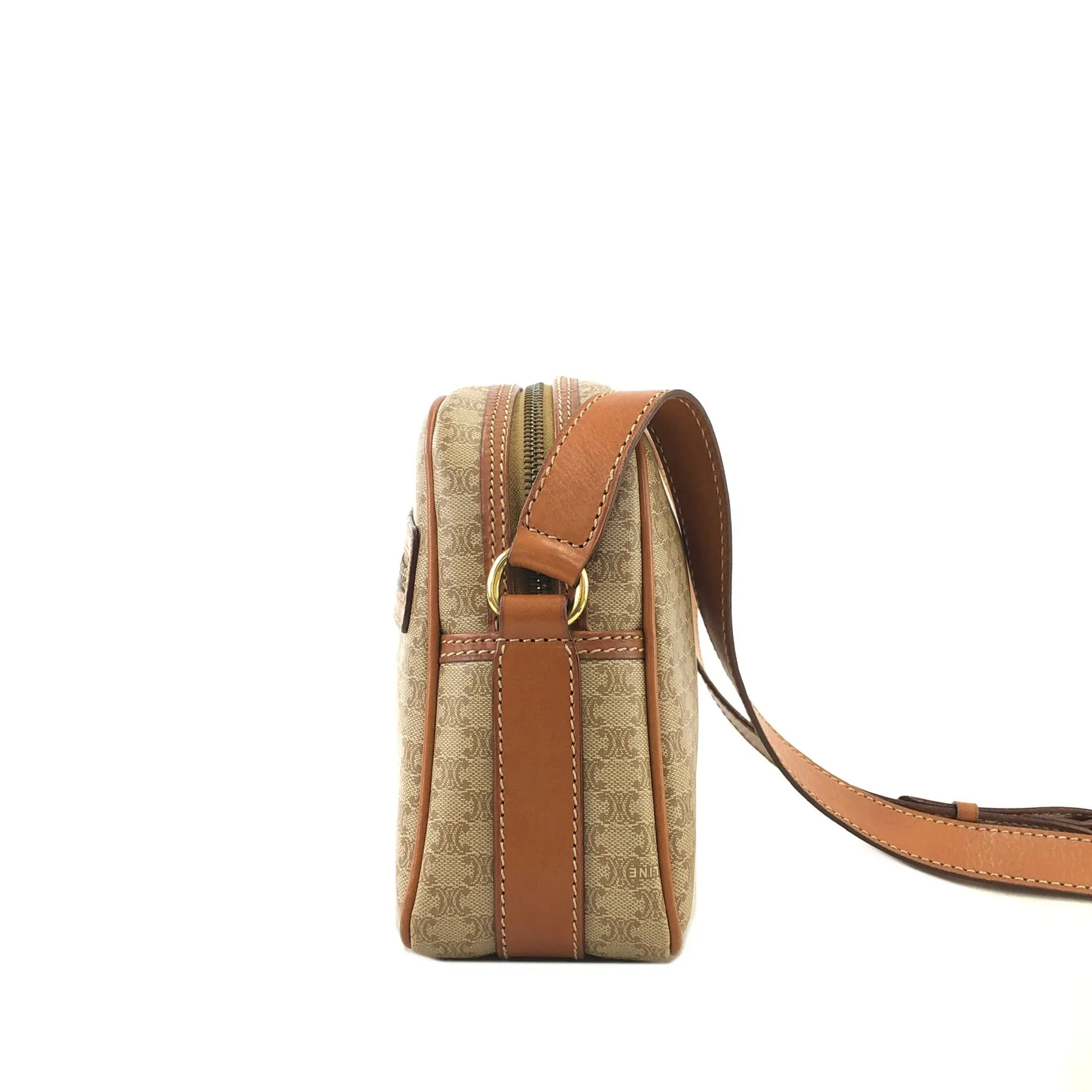 CELINE Macadam Front Zipper Shoulder bag Beige Vintage d4nhkn