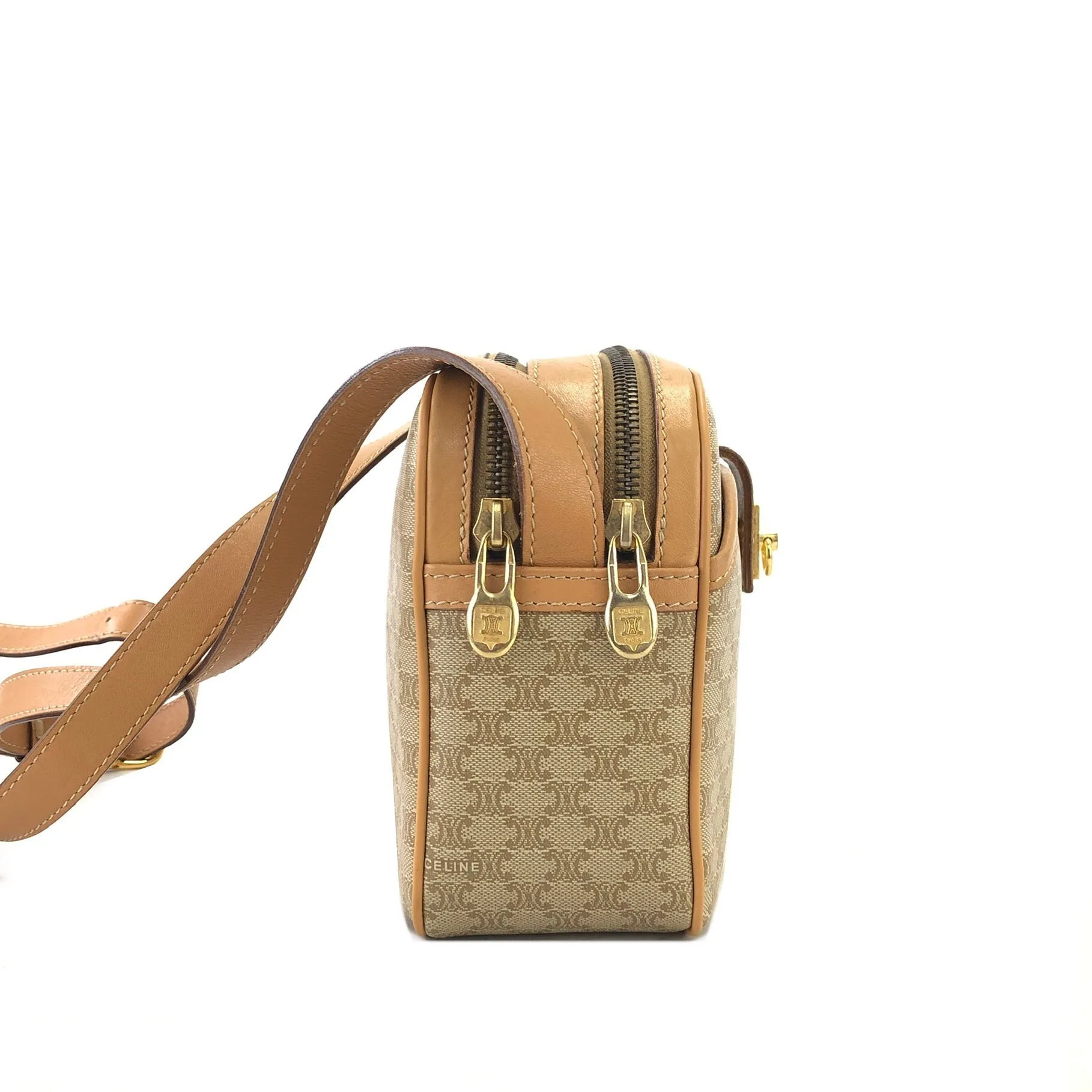 CELINE Macadam Gancini Double Zipper Shoulder bag Beige Vintage Old CELINE ka2sir