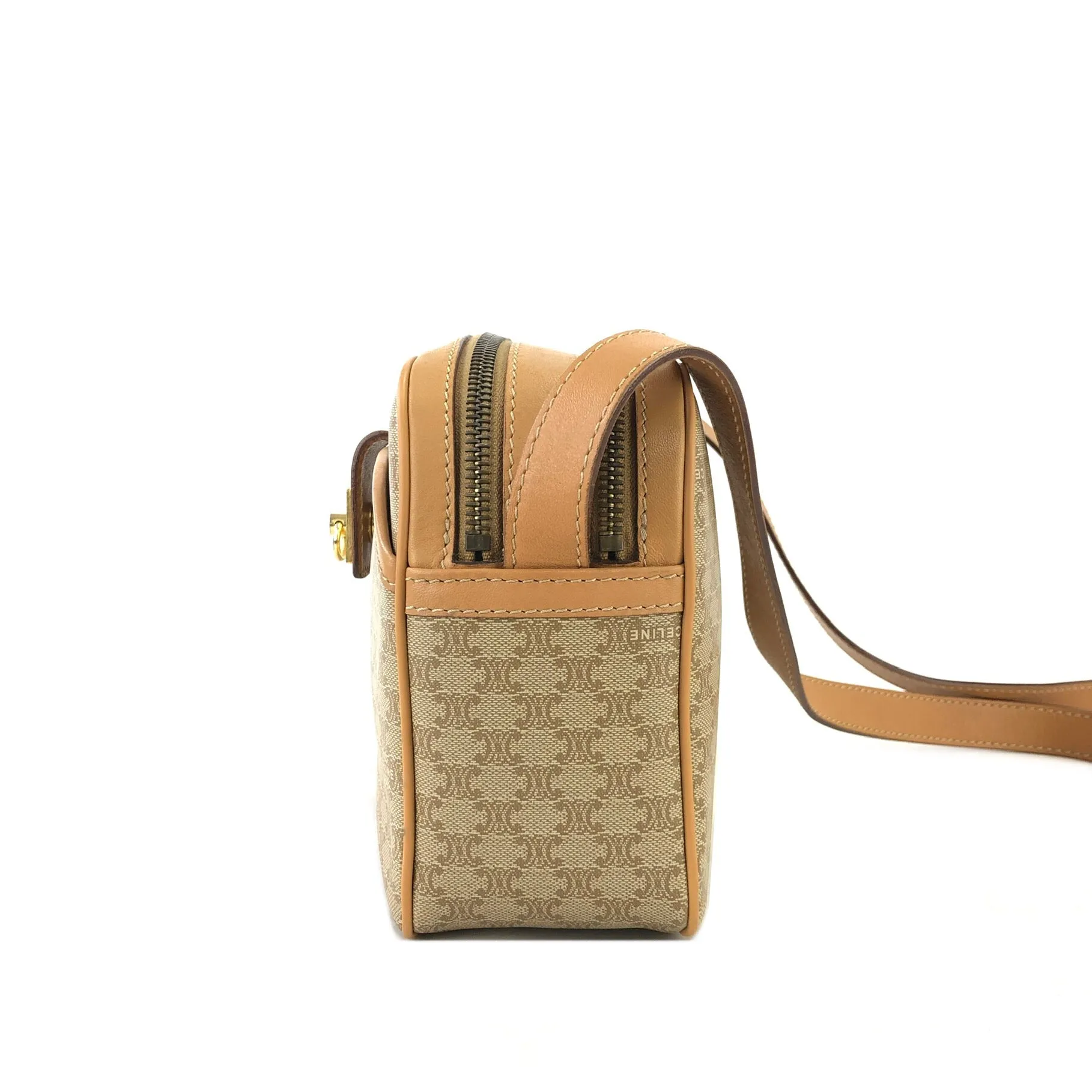 CELINE Macadam Gancini Double Zipper Shoulder bag Beige Vintage Old CELINE ka2sir