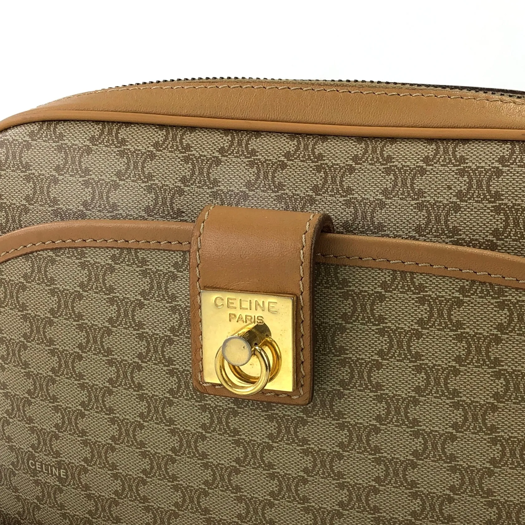 CELINE Macadam Gancini Double Zipper Shoulder bag Beige Vintage Old CELINE ka2sir