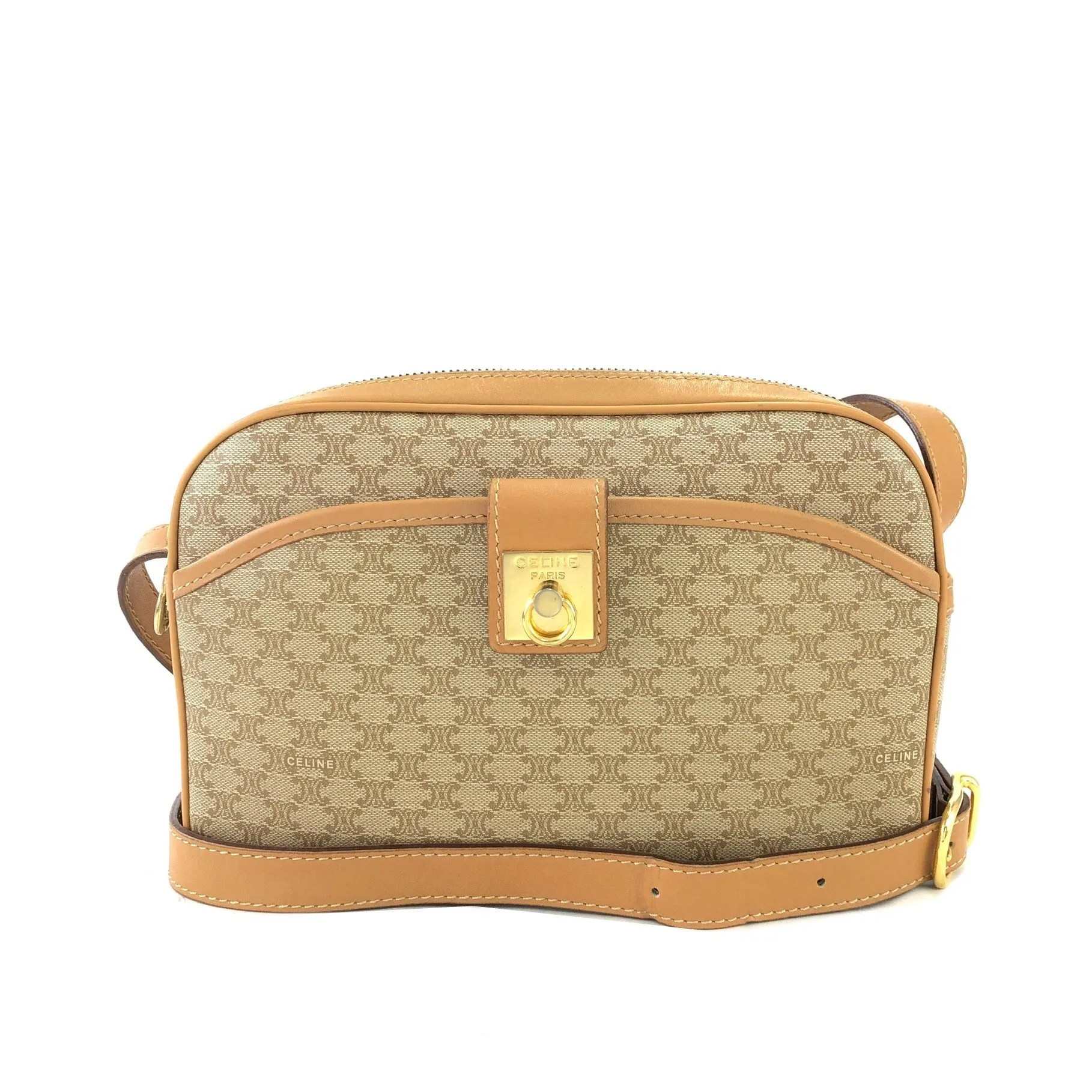 CELINE Macadam Gancini Double Zipper Shoulder bag Beige Vintage Old CELINE ka2sir