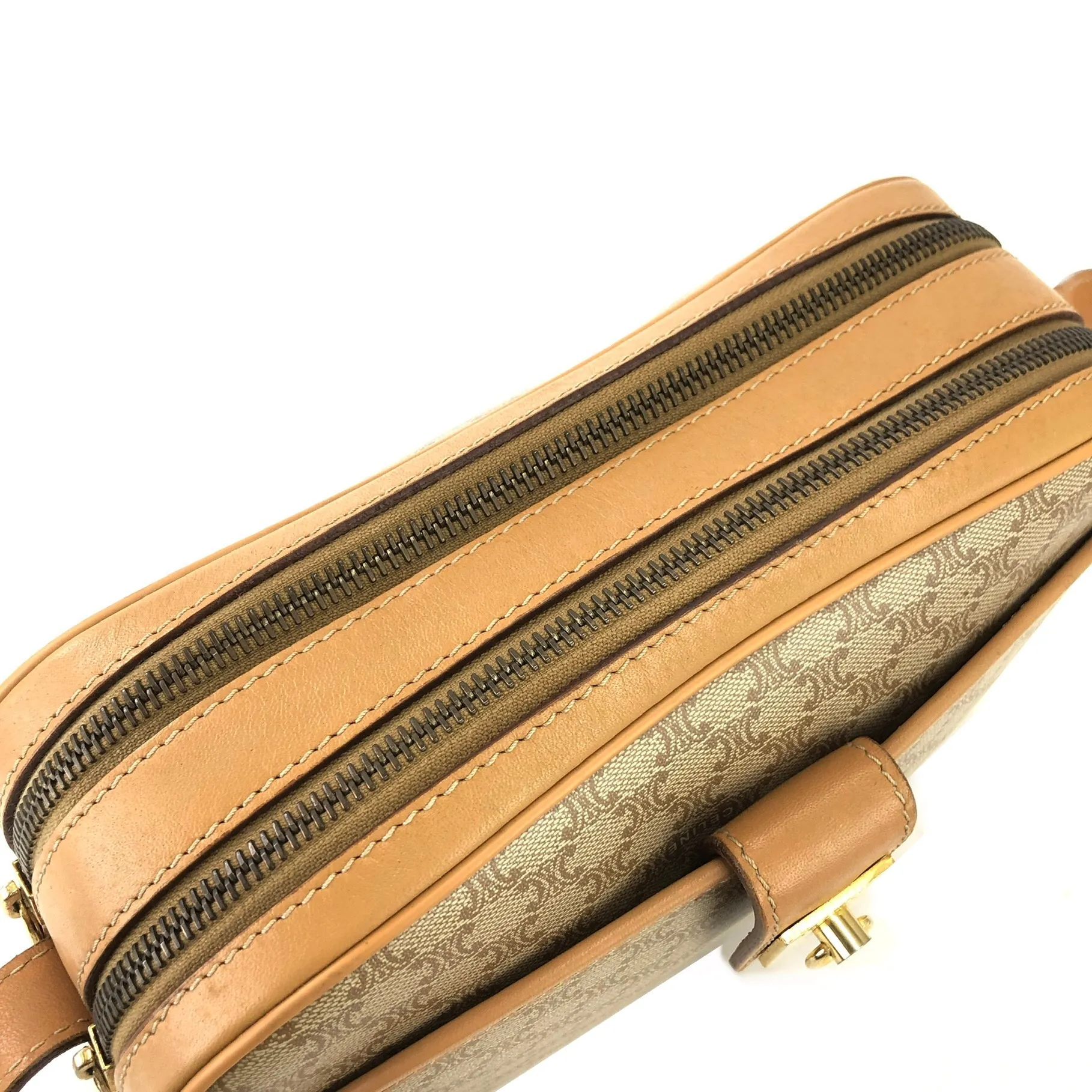CELINE Macadam Gancini Double Zipper Shoulder bag Beige Vintage Old CELINE ka2sir