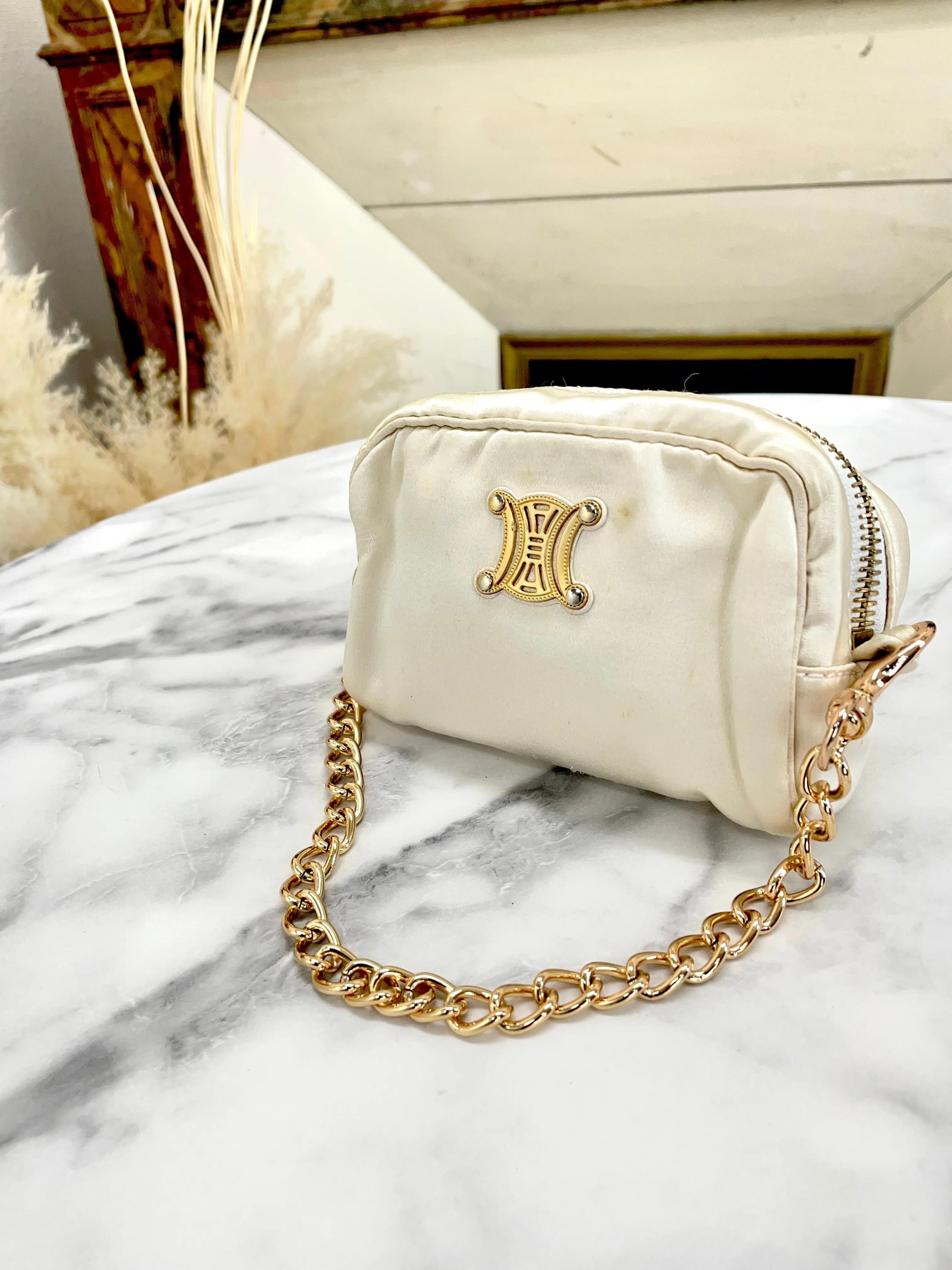 CELINE Triomphe Nylon Chain Mini Bag Shoulder bag Beige Vintage Old Celine x2he8t