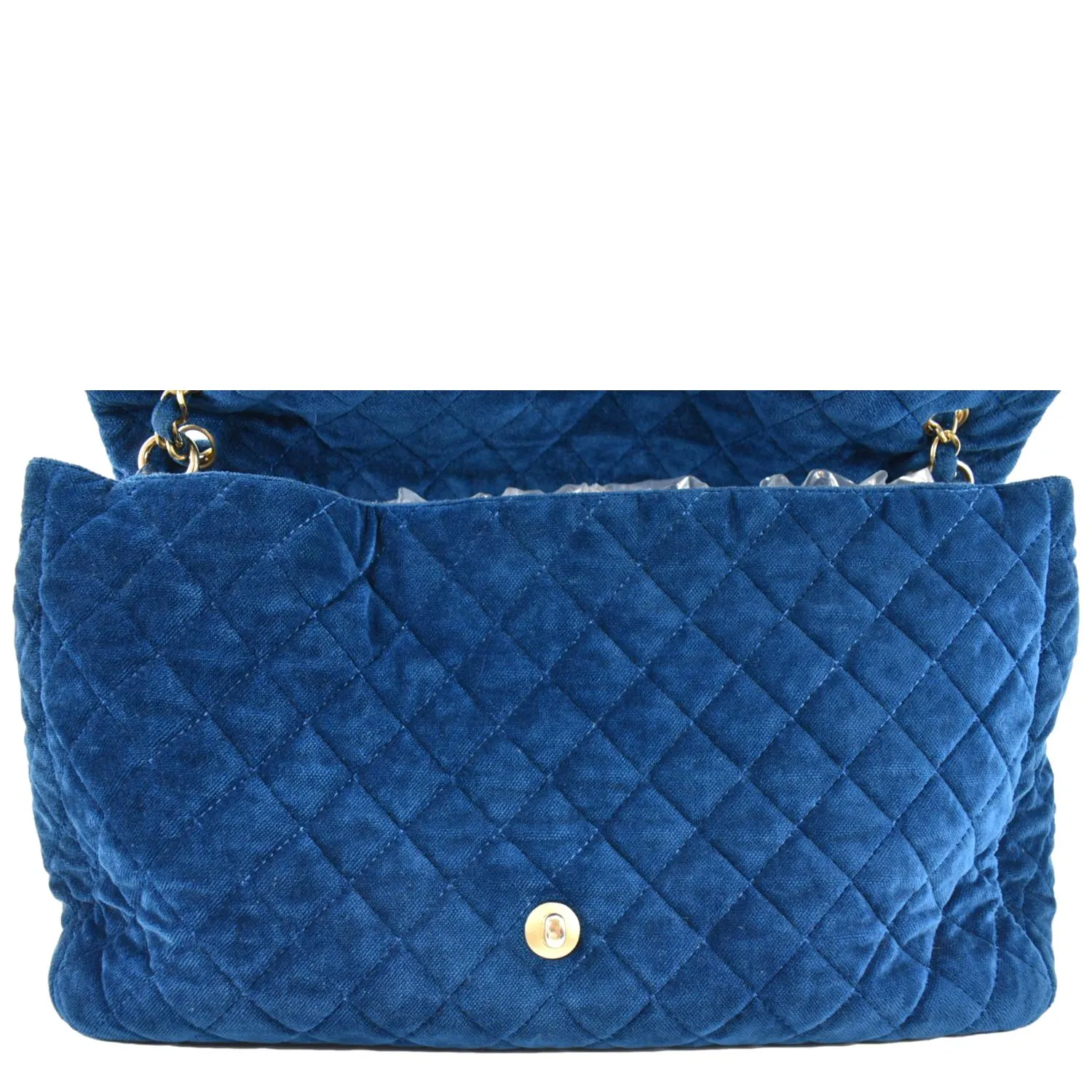 CHANEL Airlines CC XXL Flap Quilted Velvet Shoulder Bag Blue