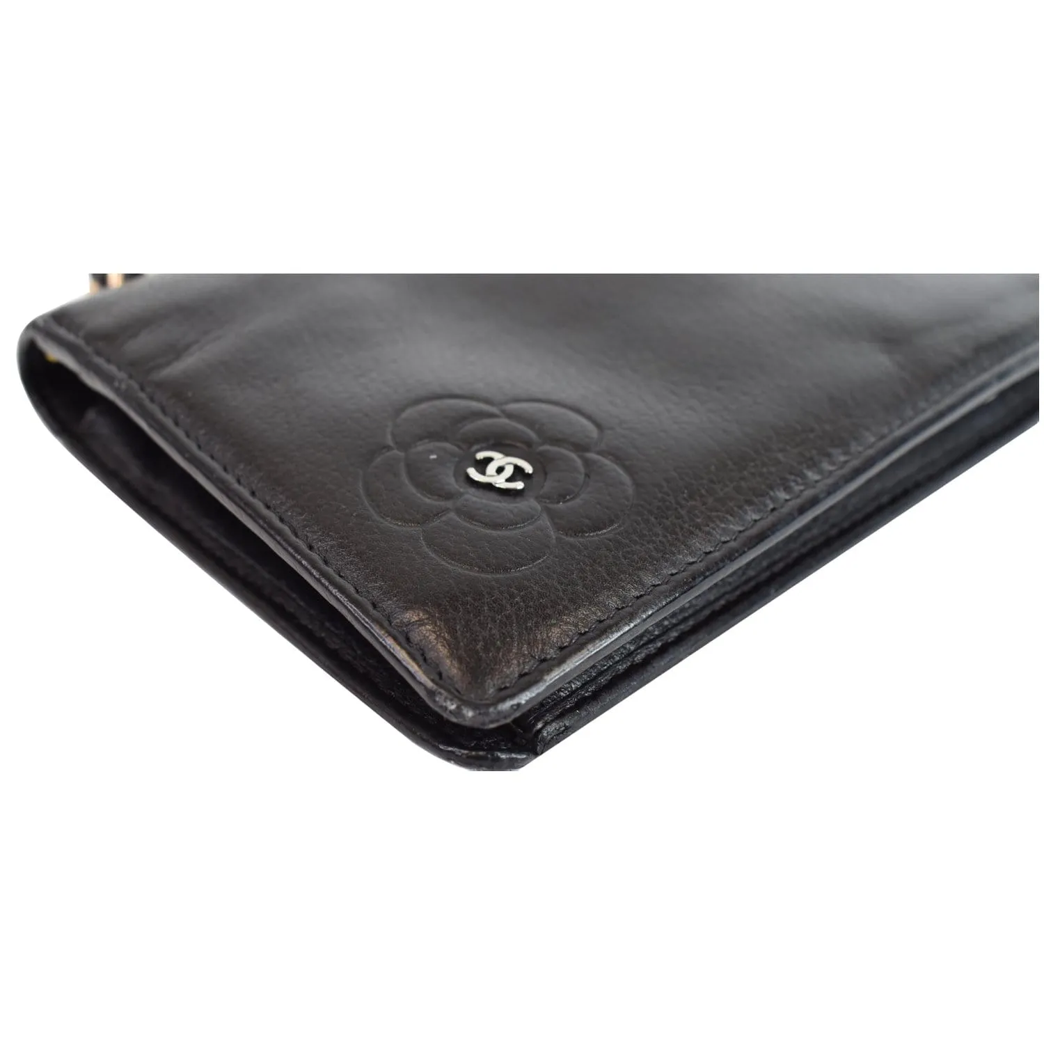 CHANEL Camellia Leather Wallet on Chain Shoulder Bag Black