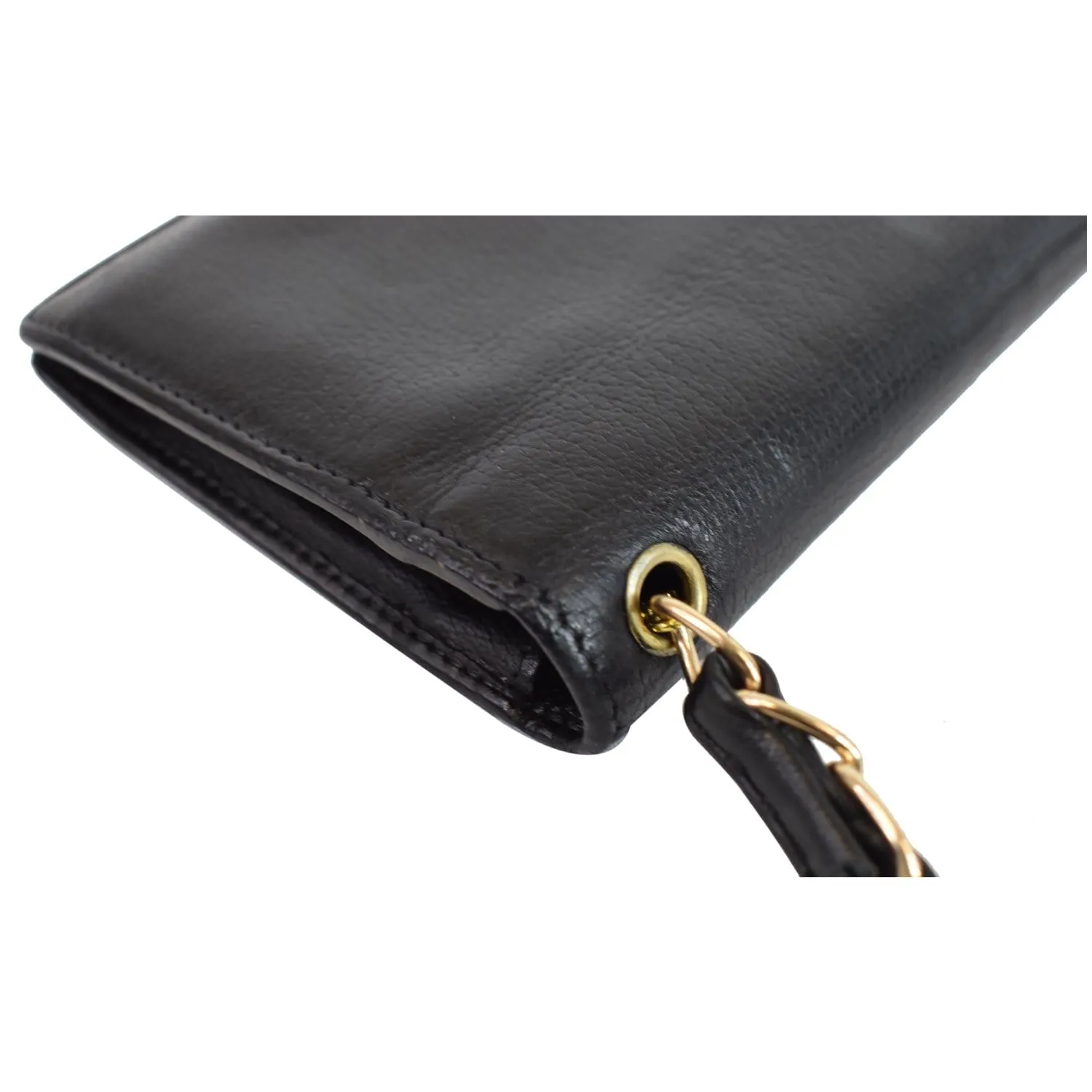 CHANEL Camellia Leather Wallet on Chain Shoulder Bag Black