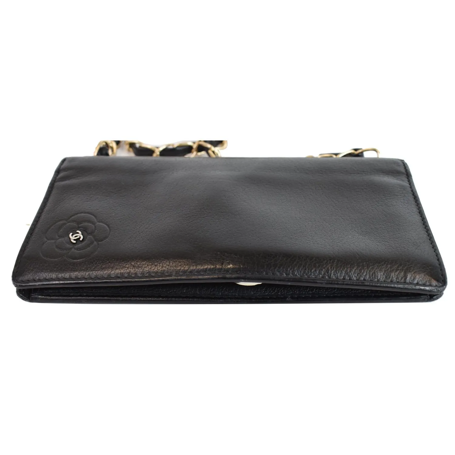 CHANEL Camellia Leather Wallet on Chain Shoulder Bag Black