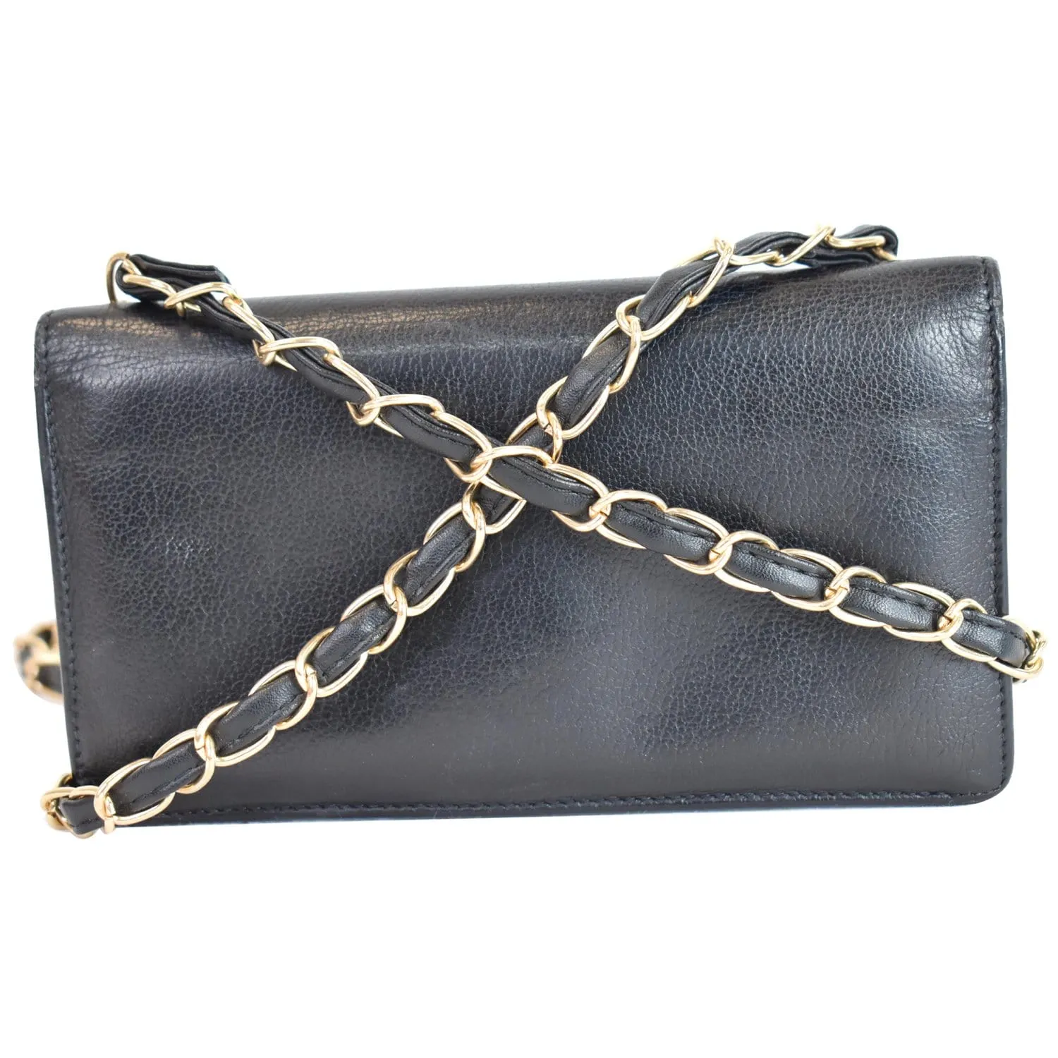 CHANEL Camellia Leather Wallet on Chain Shoulder Bag Black