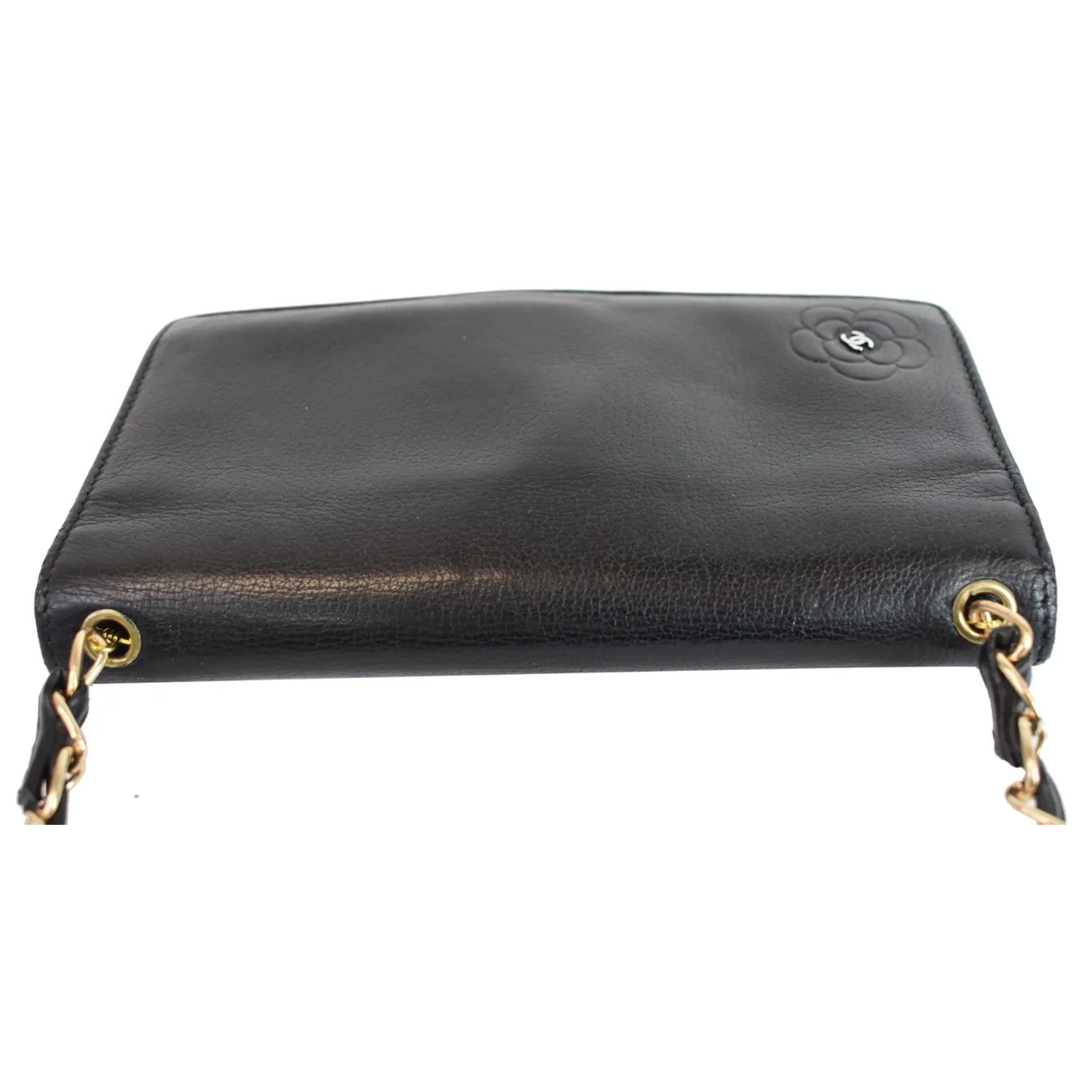 CHANEL Camellia Leather Wallet on Chain Shoulder Bag Black
