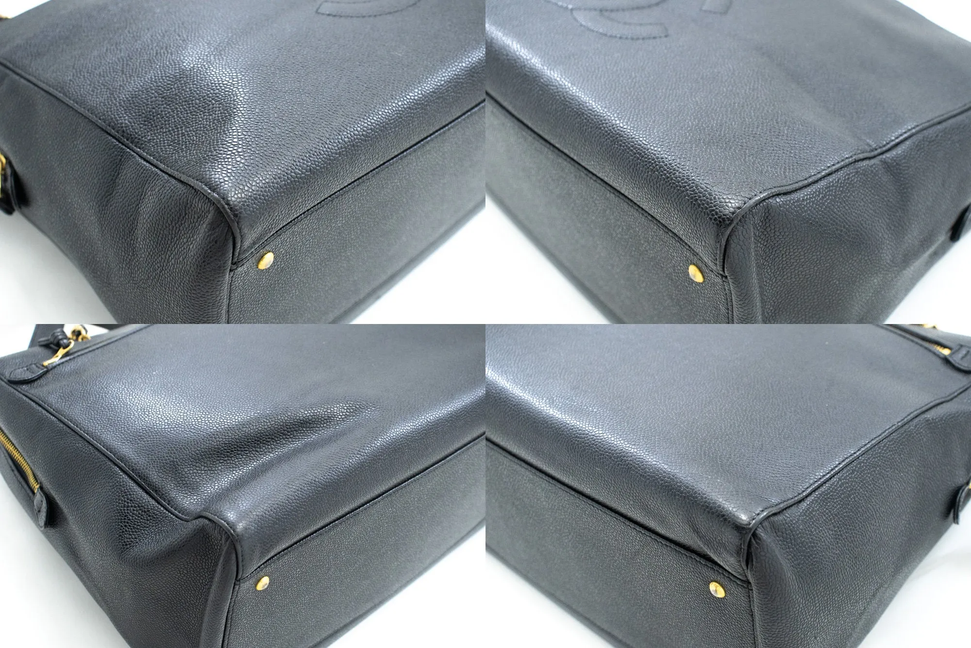 CHANEL Caviar Big Large Chain Shoulder Bag Black Leather Gold Zip d73