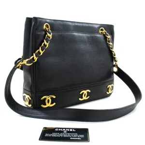CHANEL Caviar Triple Coco Chain Shoulder Bag Black Leather Gold m25