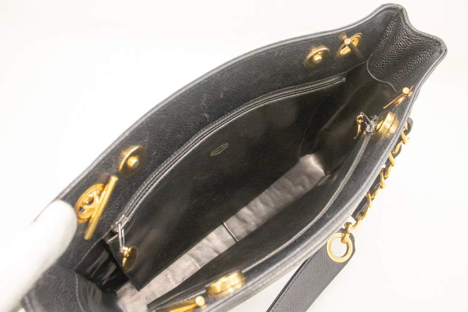 CHANEL Caviar Triple Coco Chain Shoulder Bag Black Leather Gold m25