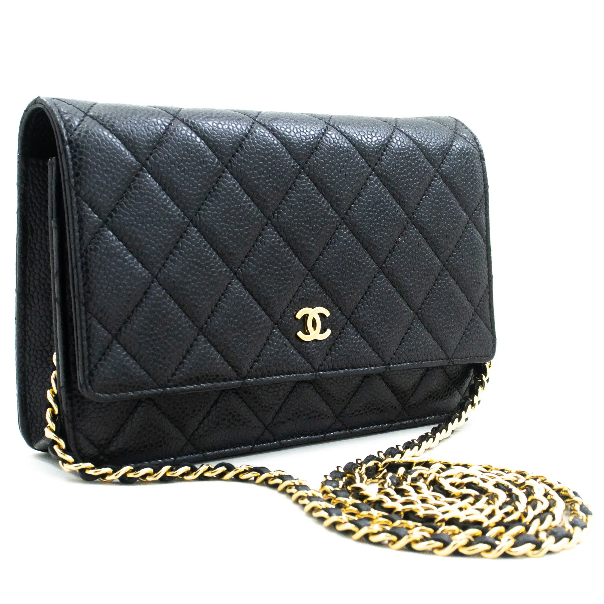 CHANEL Caviar Wallet On Chain WOC Black Shoulder Bag Crossbody m74