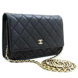 CHANEL Caviar Wallet On Chain WOC Black Shoulder Bag Crossbody m74