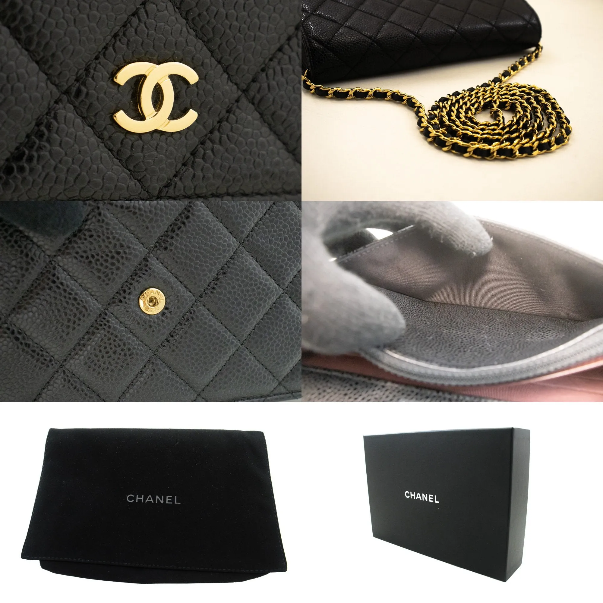 CHANEL Caviar Wallet On Chain WOC Black Shoulder Bag Crossbody m74