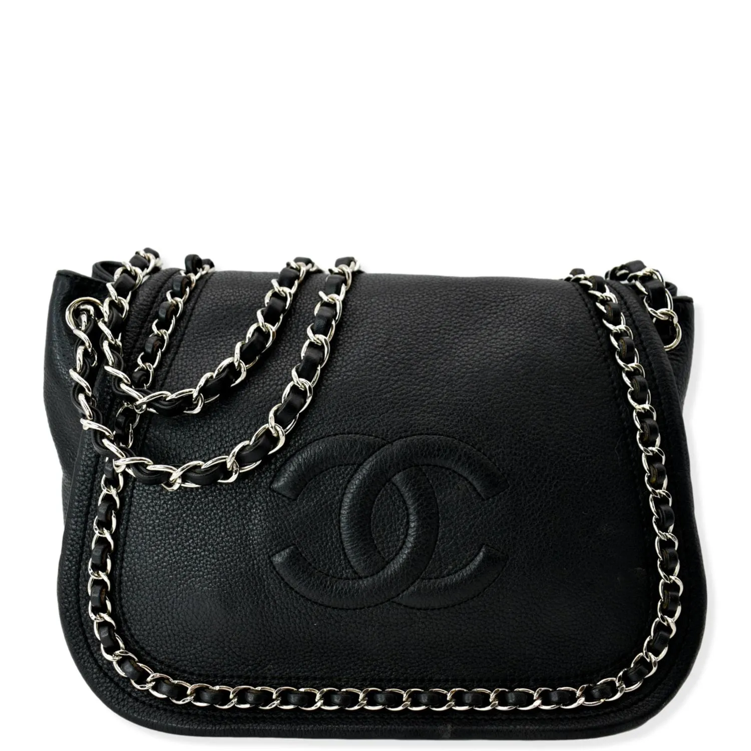 CHANEL CC Chain Around Flap Pebbled Calfskin Shoulder Bag Black