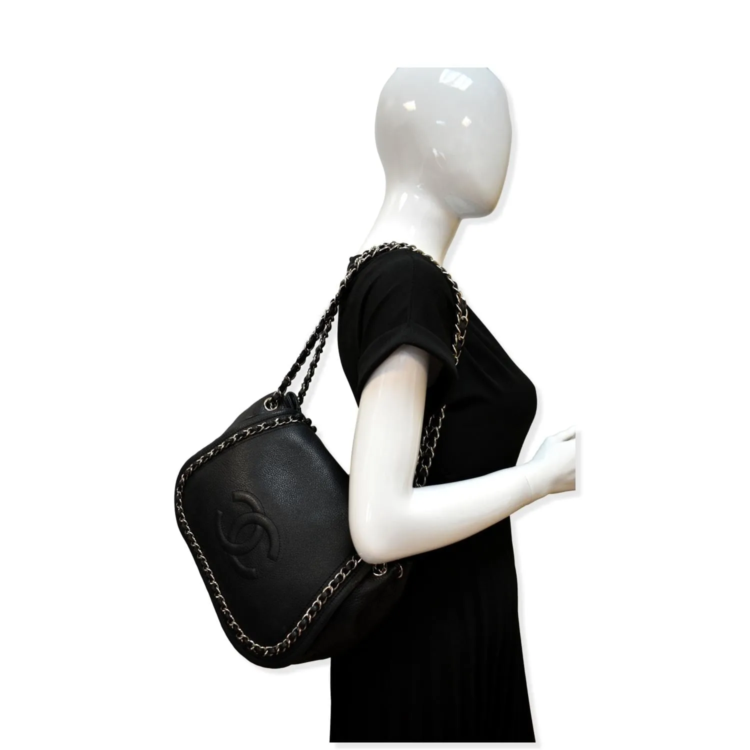 CHANEL CC Chain Around Flap Pebbled Calfskin Shoulder Bag Black