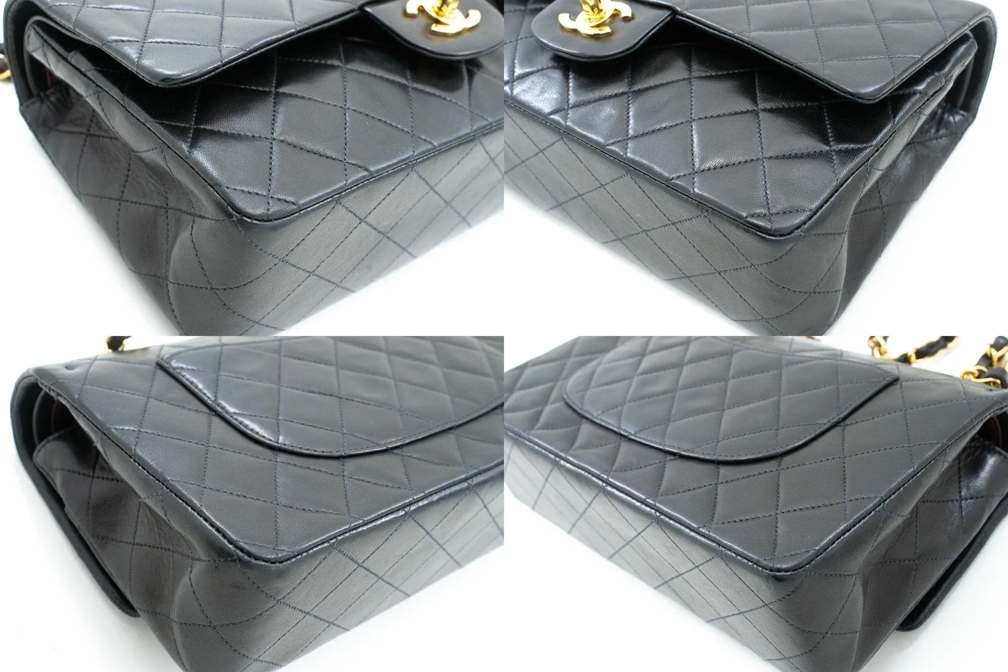 CHANEL Classic Double Flap 10" Chain Shoulder Bag Black Lambskin m24
