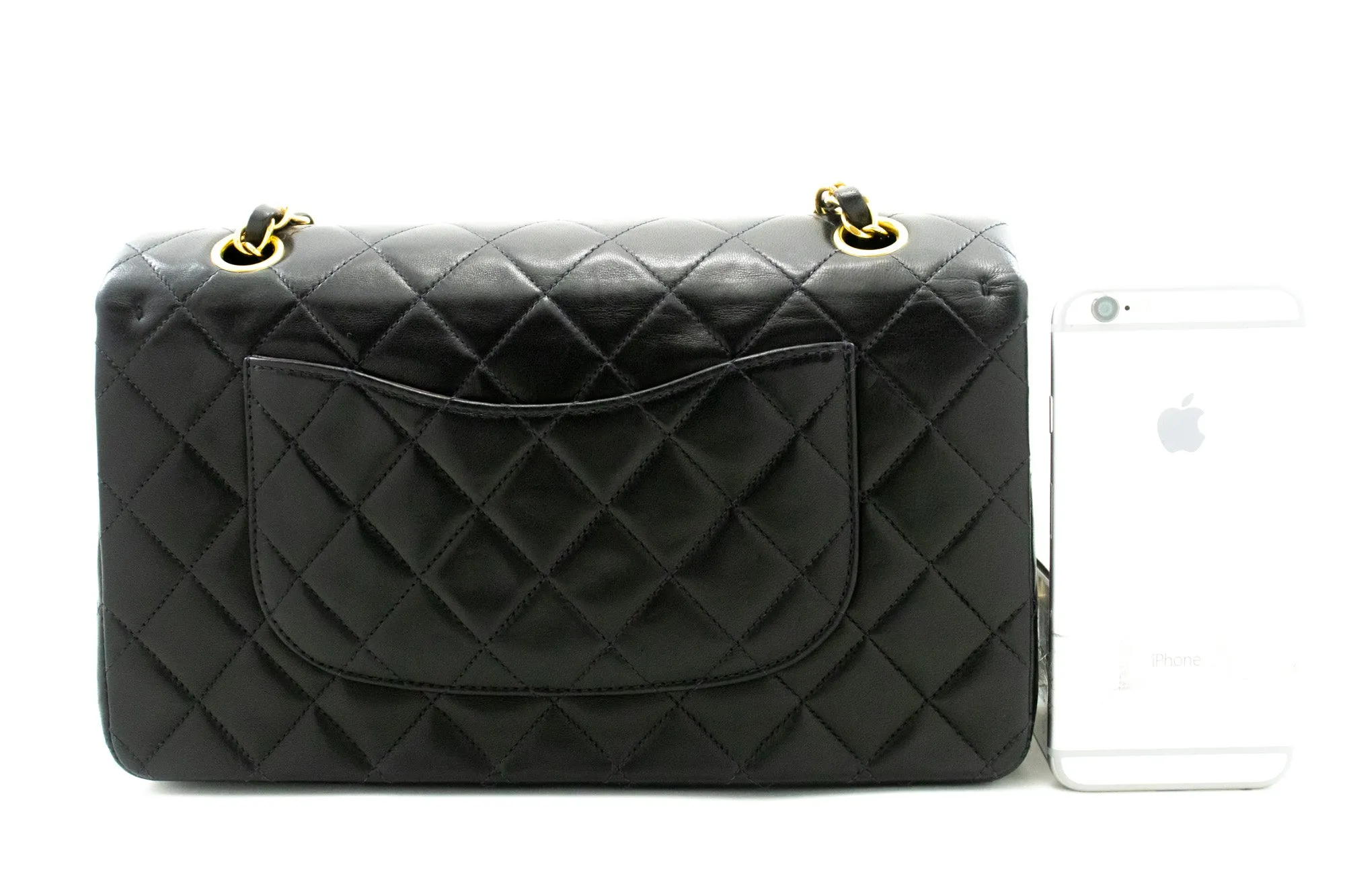 CHANEL Classic Double Flap 10" Chain Shoulder Bag Black Lambskin m24