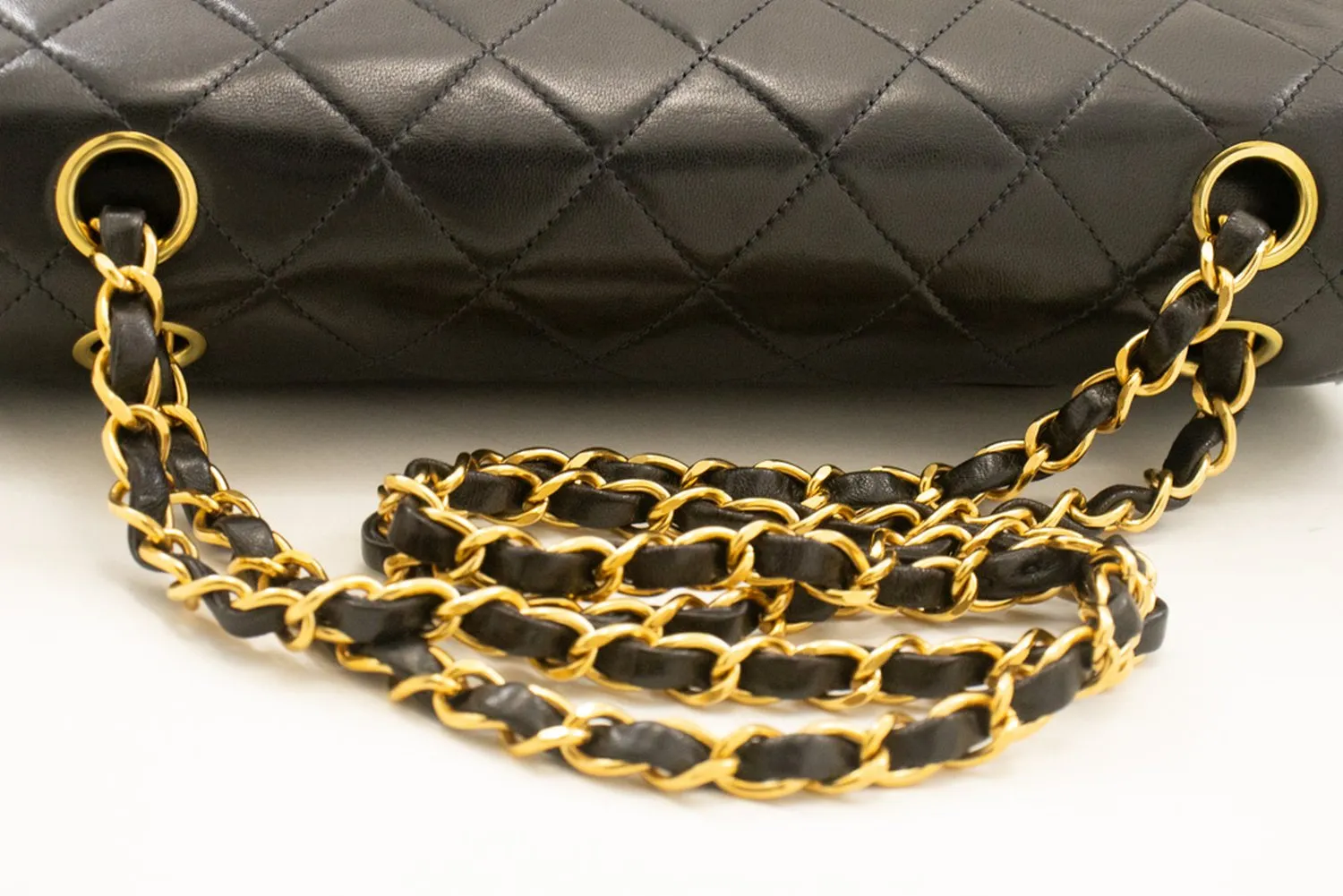 CHANEL Classic Double Flap 10" Chain Shoulder Bag Black Lambskin m24