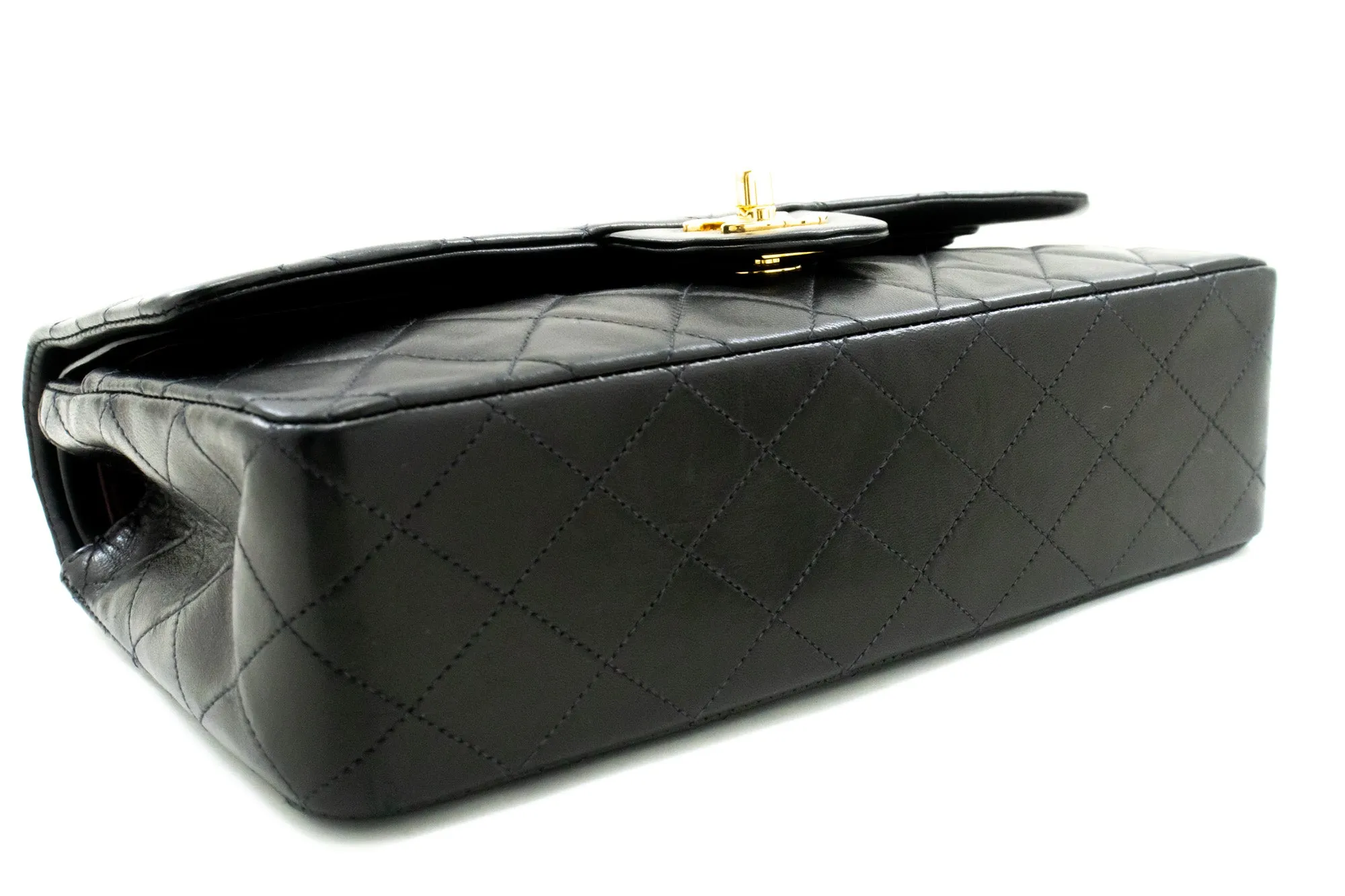 CHANEL Classic Double Flap 10" Chain Shoulder Bag Black Lambskin m24