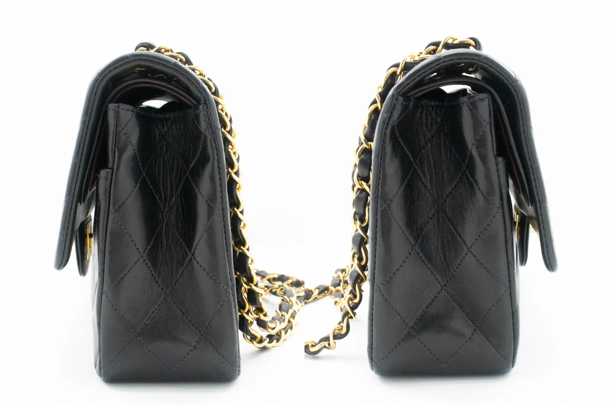 CHANEL Classic Double Flap 10" Chain Shoulder Bag Black Lambskin m24