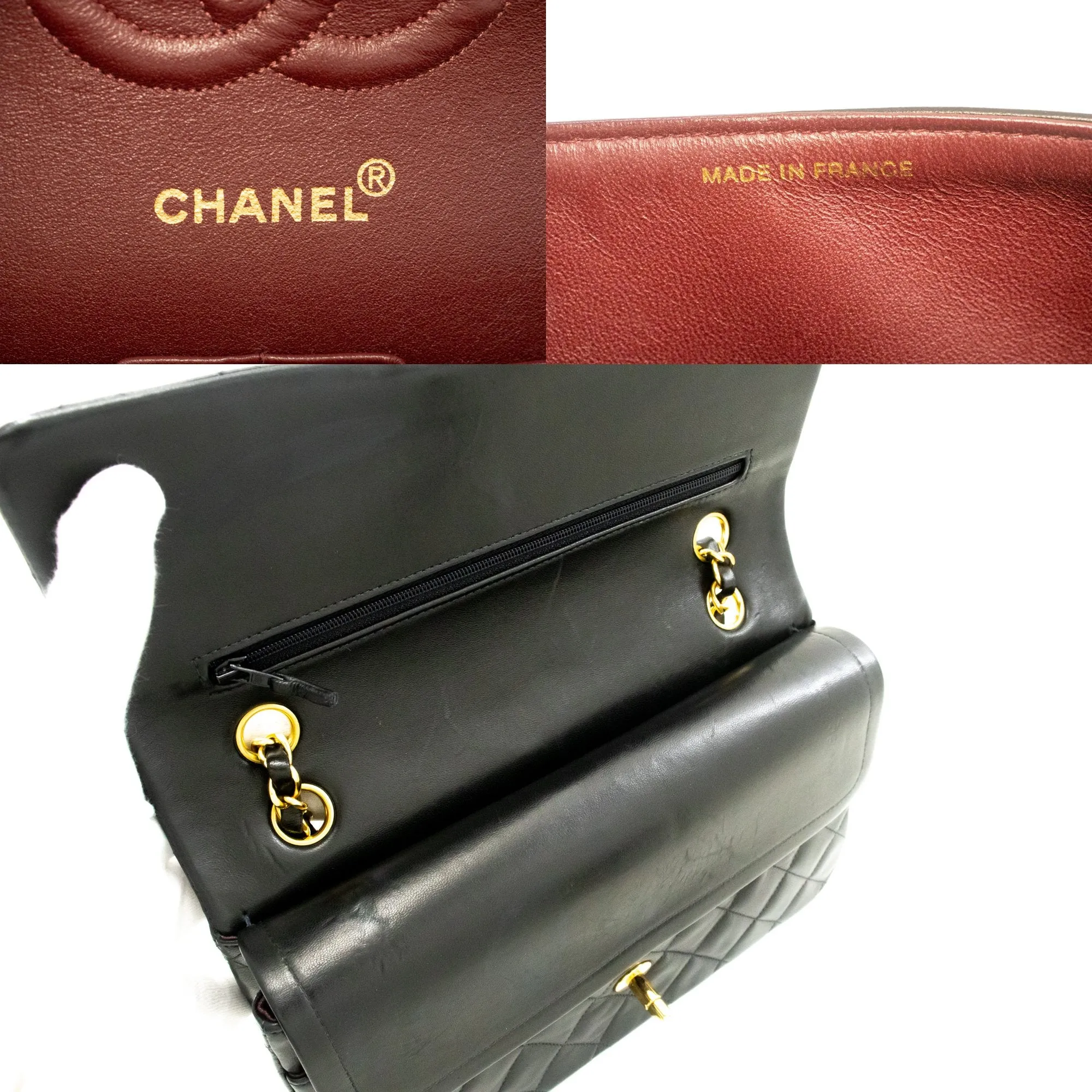 CHANEL Classic Double Flap 10" Chain Shoulder Bag Black Lambskin m24