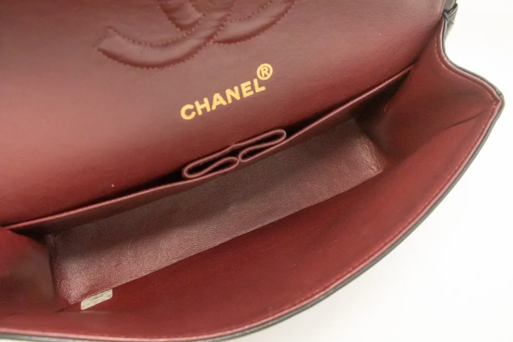 CHANEL Classic Double Flap 10" Chain Shoulder Bag Black Lambskin m24