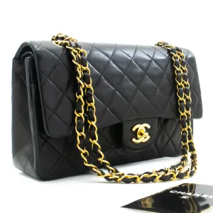 CHANEL Classic Double Flap 10" Chain Shoulder Bag Black Lambskin m24