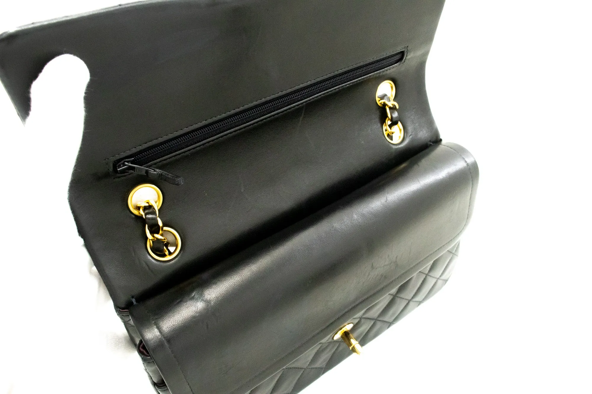 CHANEL Classic Double Flap 10" Chain Shoulder Bag Black Lambskin m24