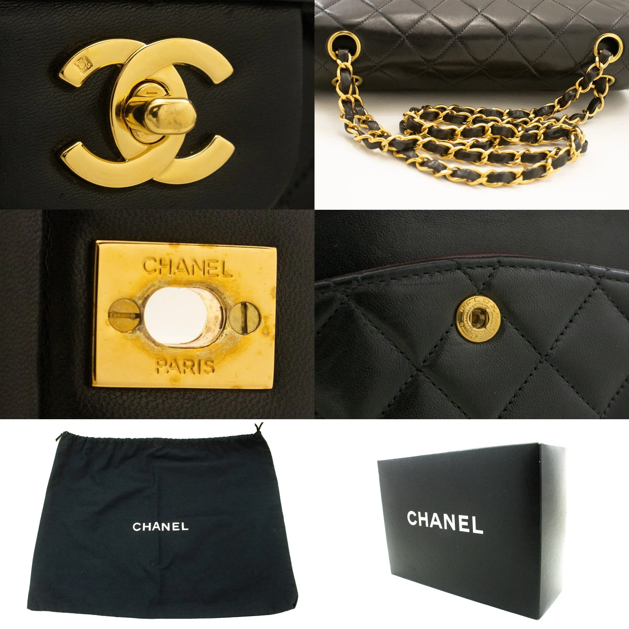 CHANEL Classic Double Flap 10" Chain Shoulder Bag Black Lambskin m24