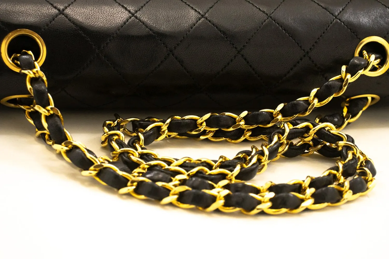 CHANEL Classic Double Flap 10" Chain Shoulder Bag Black Lambskin n98