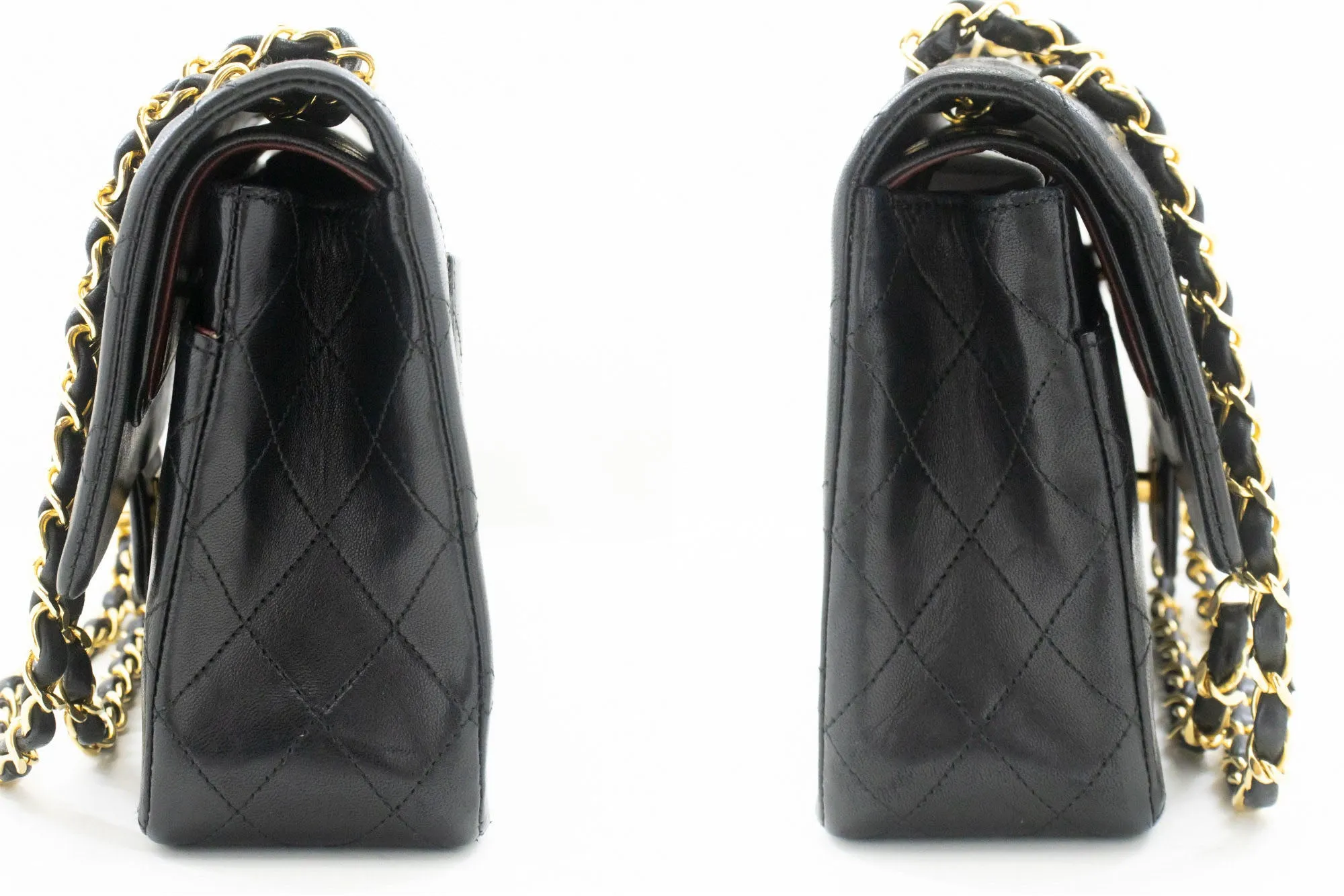CHANEL Classic Double Flap 10" Chain Shoulder Bag Black Lambskin n98