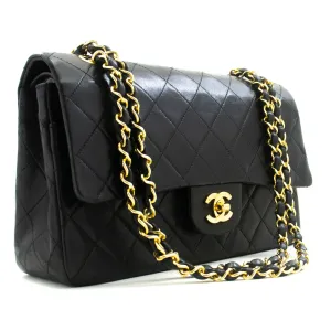 CHANEL Classic Double Flap 10" Chain Shoulder Bag Black Lambskin n98