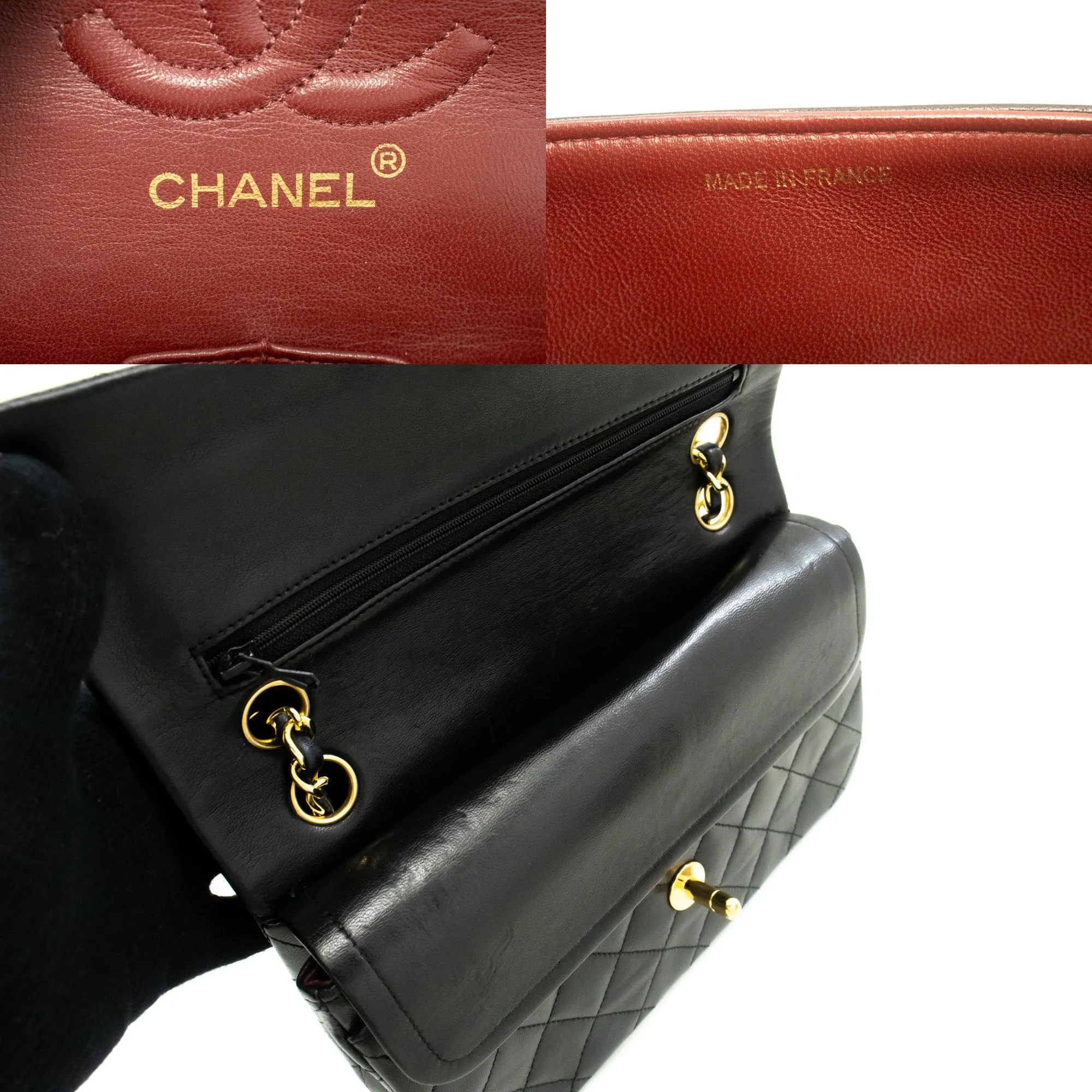 CHANEL Classic Double Flap 9" Chain Shoulder Bag Black Lambskin m85