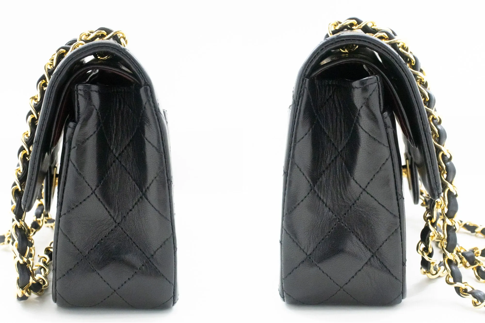 CHANEL Classic Double Flap 9" Chain Shoulder Bag Black Lambskin m85