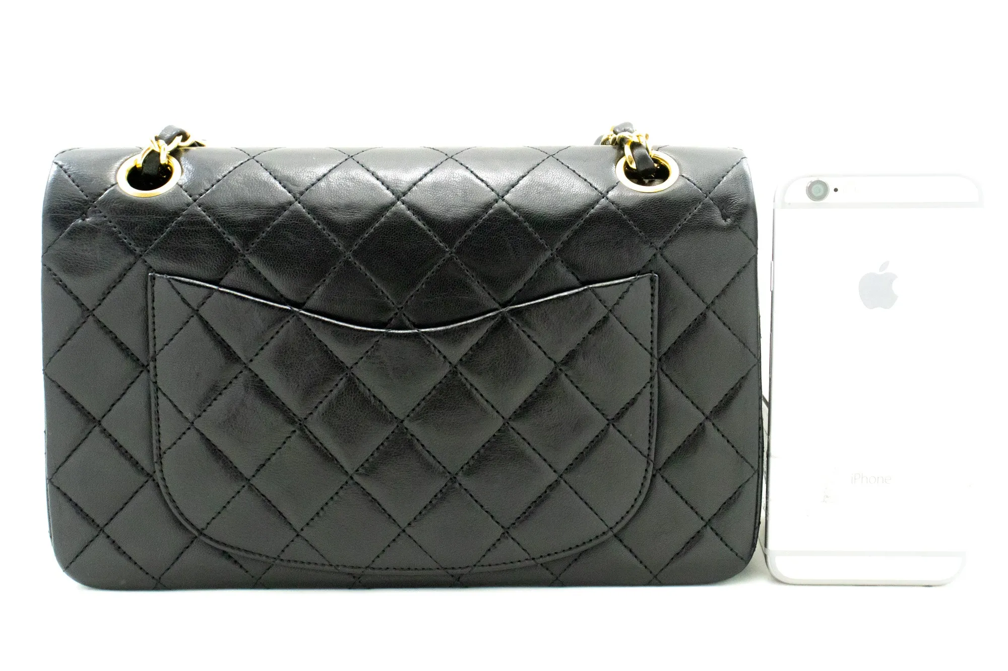 CHANEL Classic Double Flap 9" Chain Shoulder Bag Black Lambskin m85