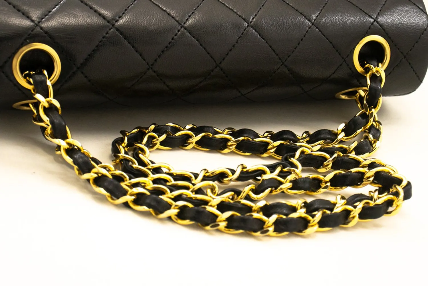 CHANEL Classic Double Flap 9" Chain Shoulder Bag Black Lambskin m85