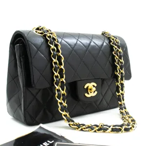 CHANEL Classic Double Flap 9" Chain Shoulder Bag Black Lambskin m85