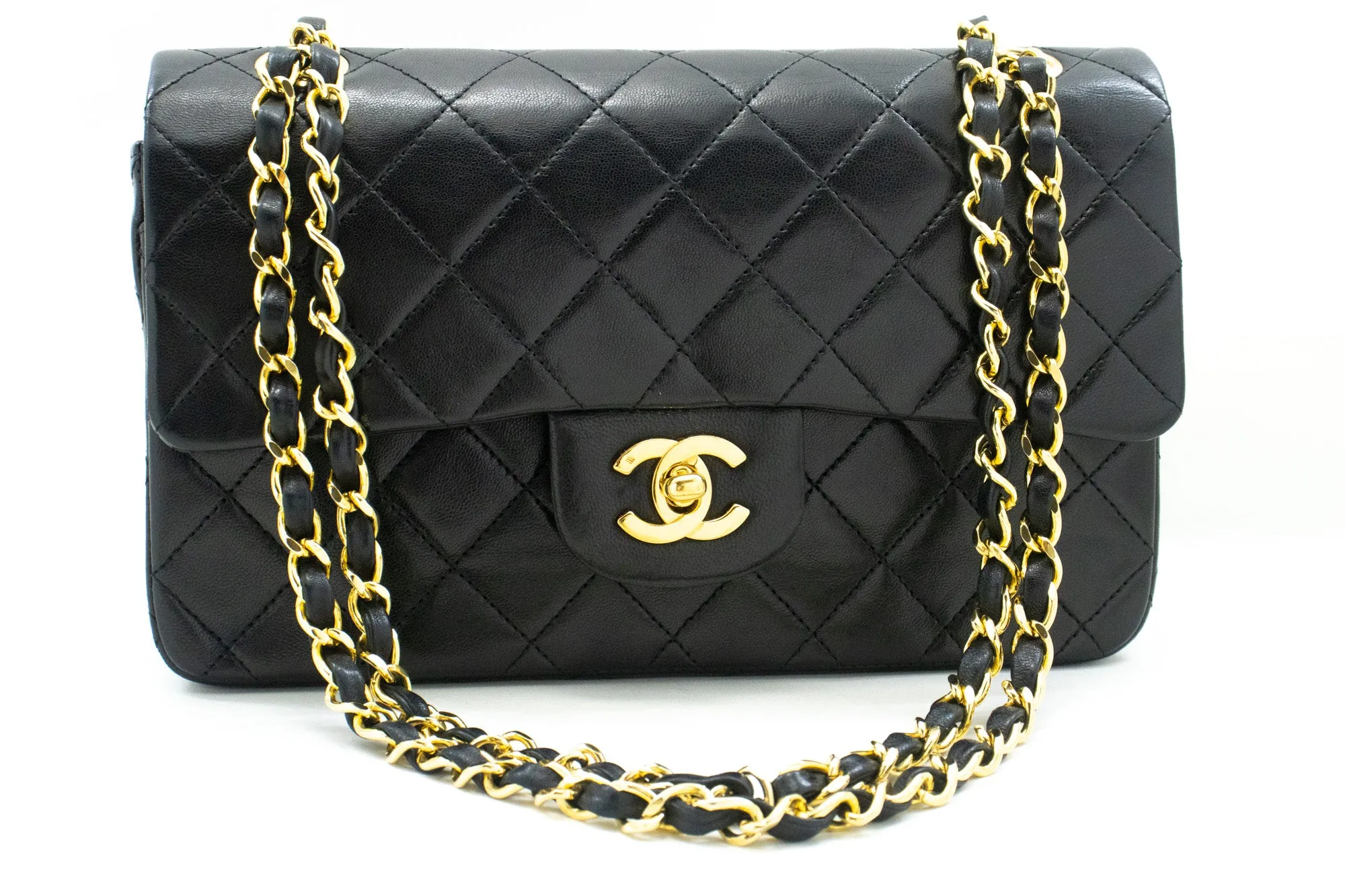 CHANEL Classic Double Flap 9" Chain Shoulder Bag Black Lambskin m85