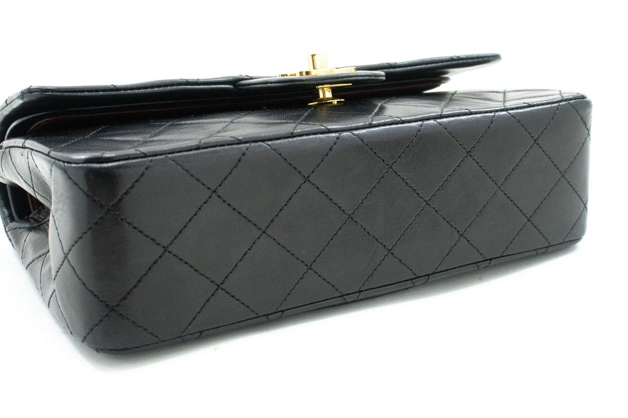 CHANEL Classic Double Flap 9" Chain Shoulder Bag Black Lambskin m85