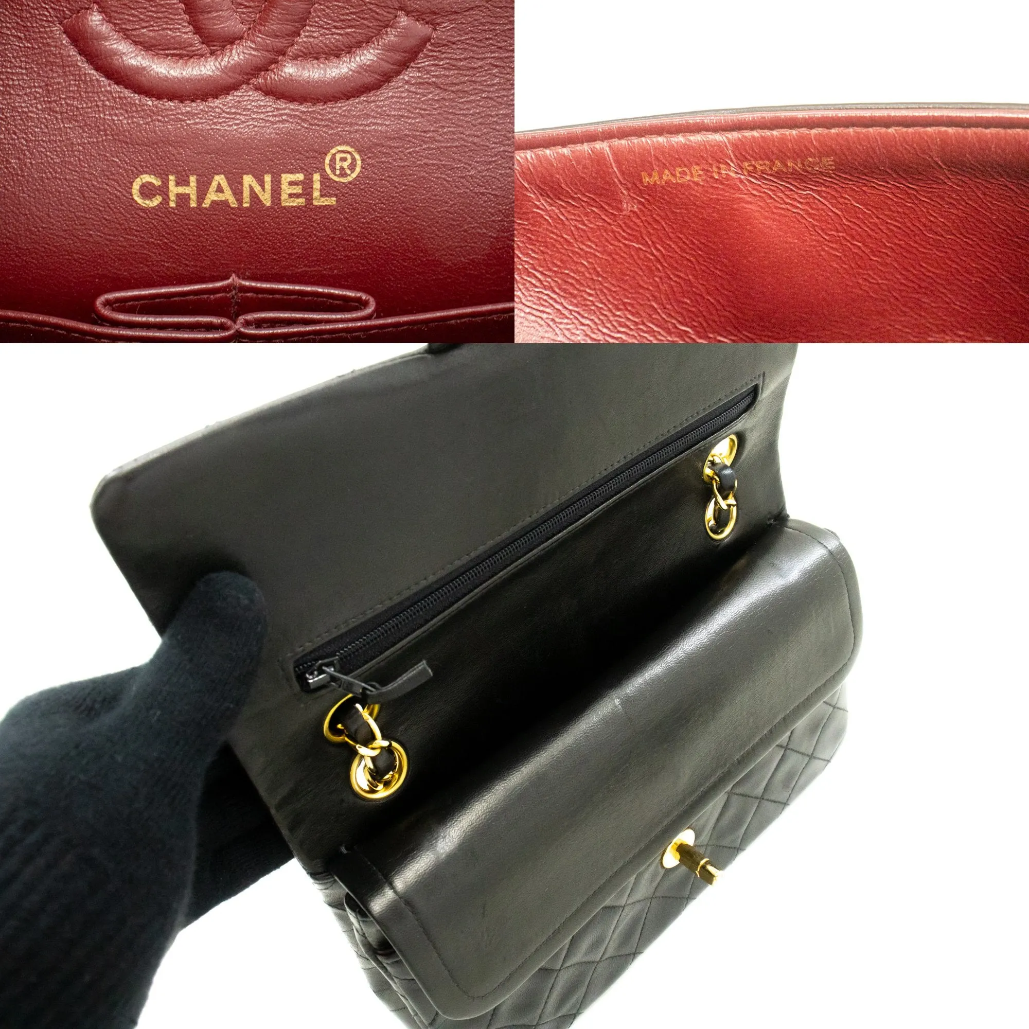 CHANEL Classic Double Flap 9" Chain Shoulder Bag Black Lambskin m86