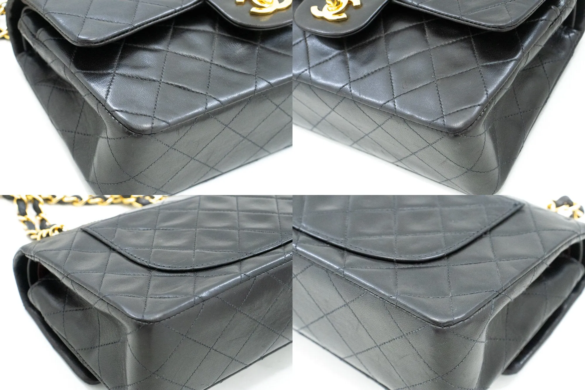 CHANEL Classic Double Flap 9" Chain Shoulder Bag Black Lambskin m86