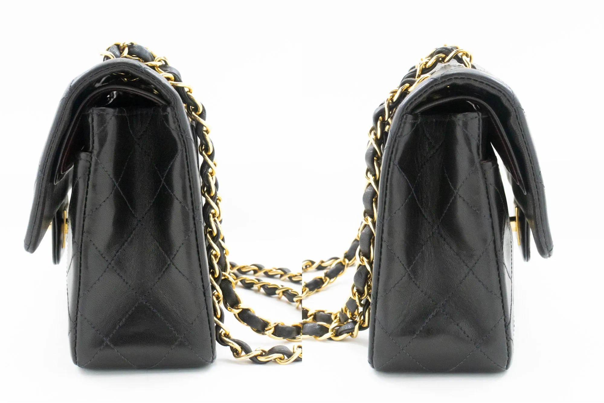 CHANEL Classic Double Flap 9" Chain Shoulder Bag Black Lambskin m86