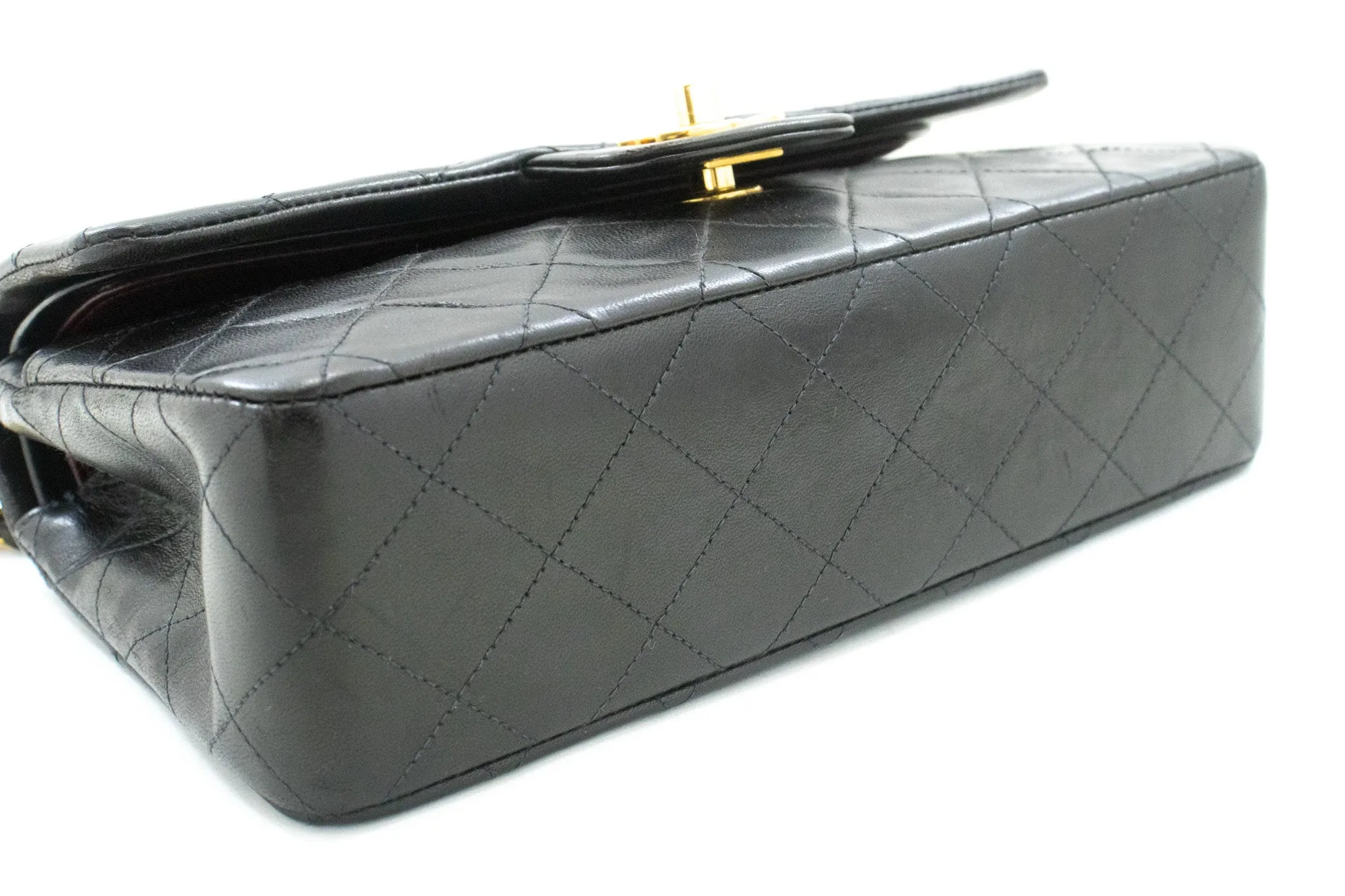 CHANEL Classic Double Flap 9" Chain Shoulder Bag Black Lambskin m86