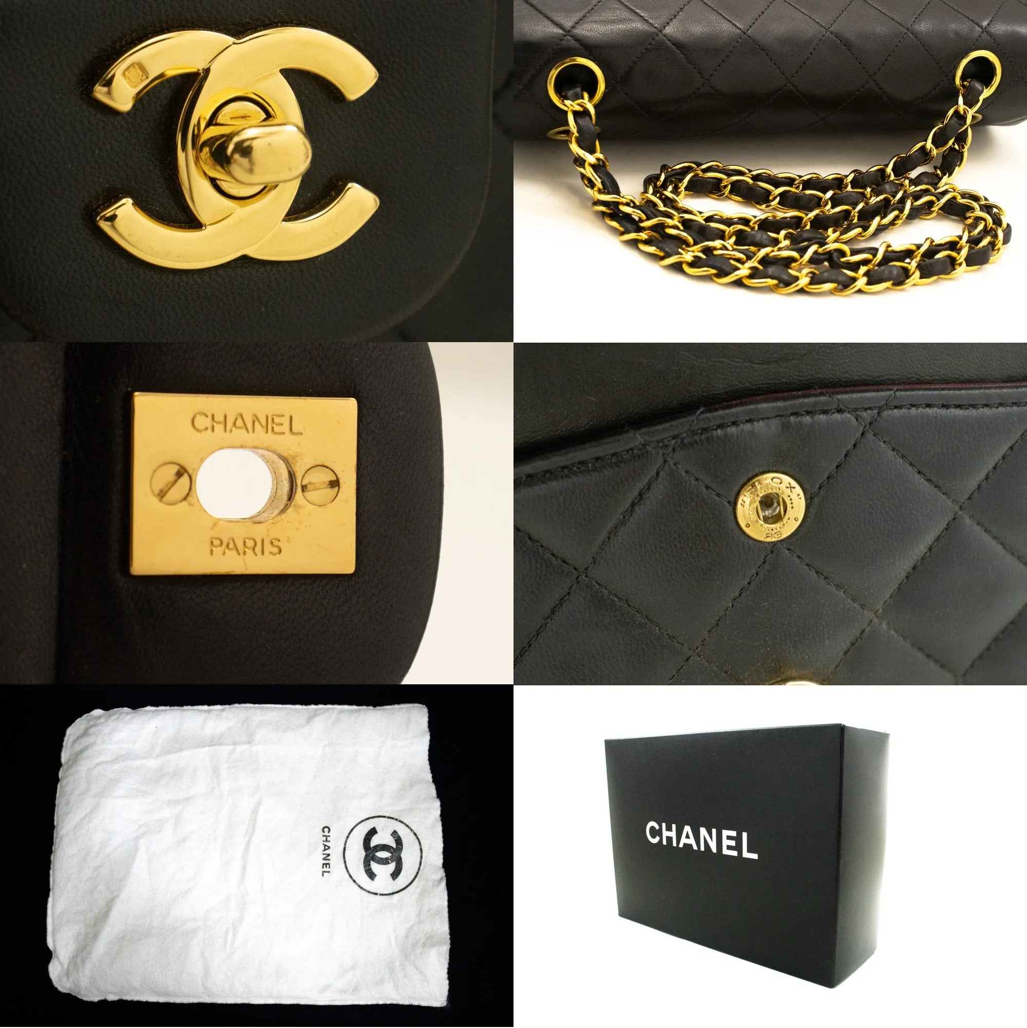 CHANEL Classic Double Flap 9" Chain Shoulder Bag Black Lambskin m86